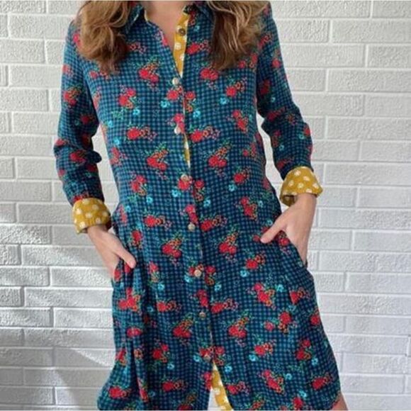 Matilda Jane Women's Fa La La Dress Gingham Floral Button Front Shirtdress NWT - Picture 1 of 15